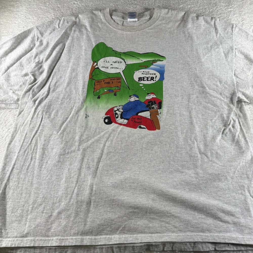Y2K Golfing Graphic Tee Shirt Men's XXXL 3XL White Humor Comedy Double Side